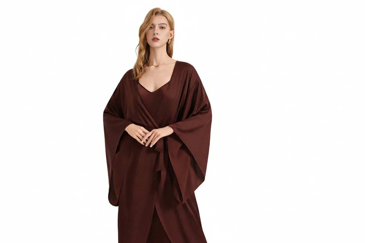 The Satin Grace | Solid Color Long-Sleeve Maxi Robe Sleepwear - Image 7