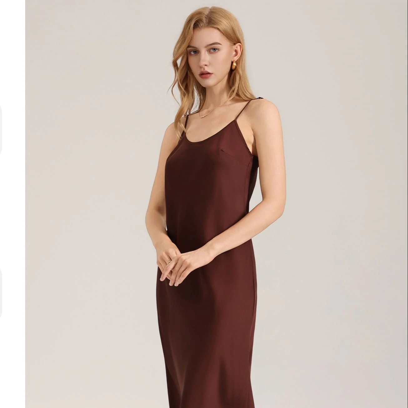 The Satin Serenity | Solid Color Tie-Strap Maxi Satin Slip Sleep Dress - Image 2