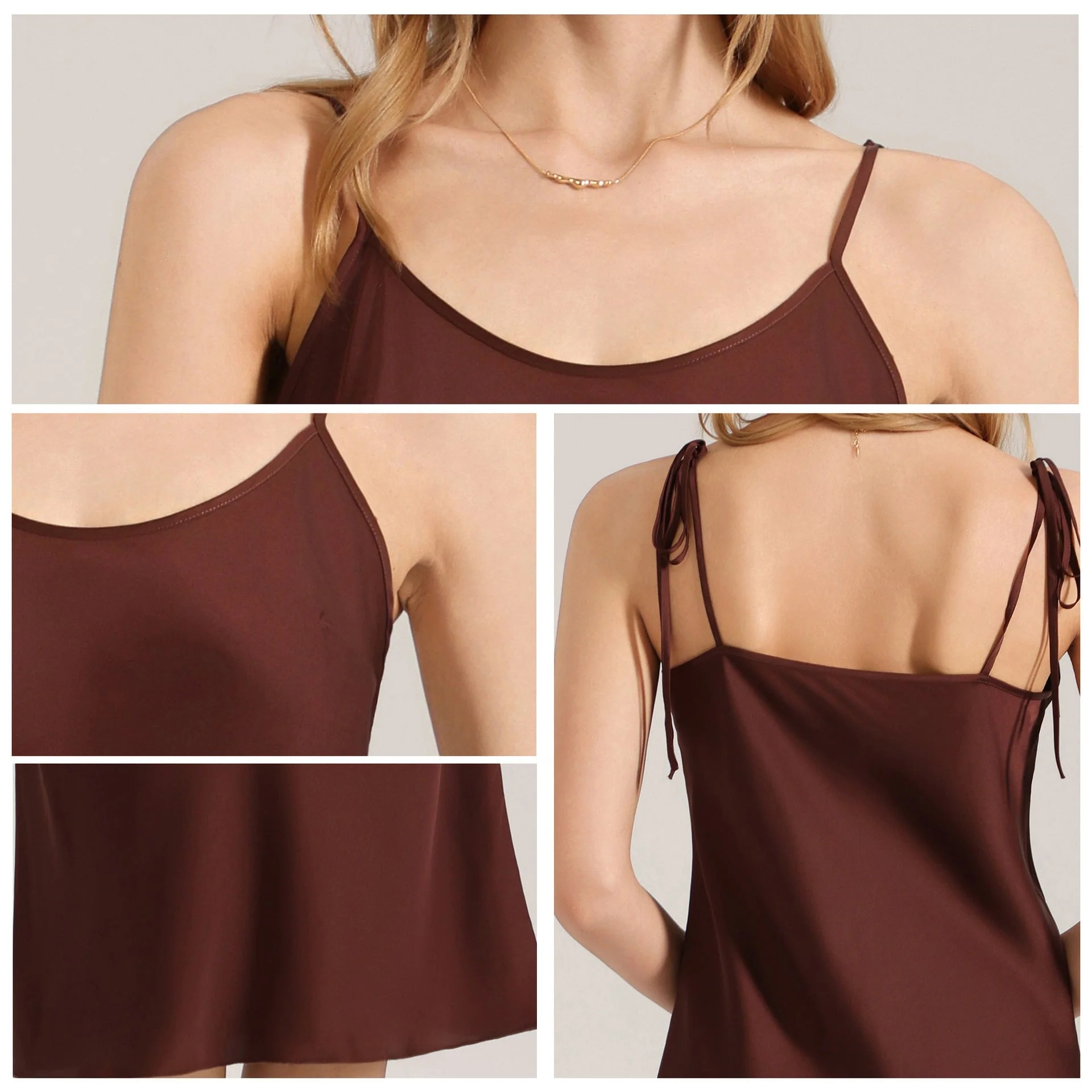 The Satin Serenity | Solid Color Tie-Strap Maxi Satin Slip Sleep Dress - Image 3