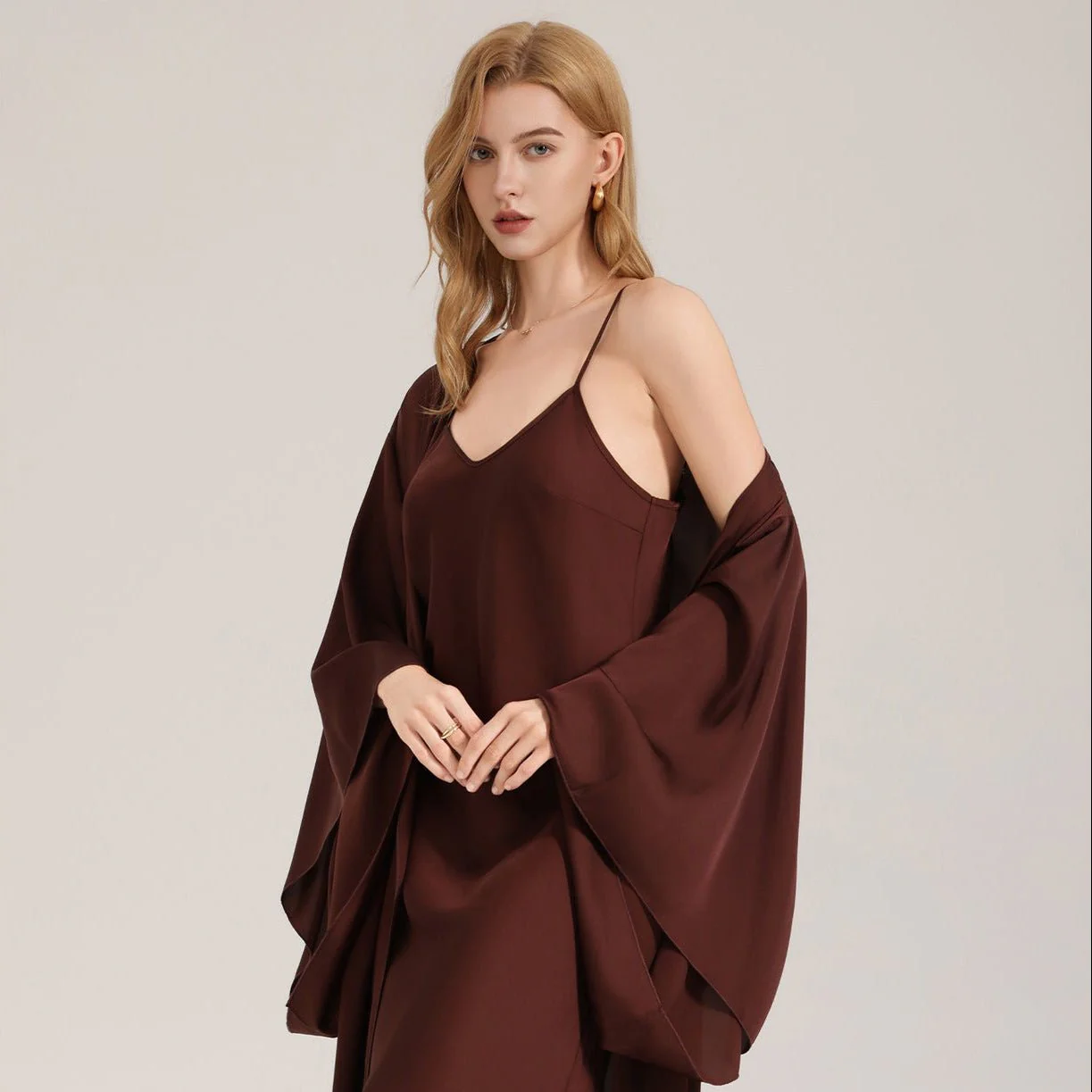 The Satin Whisper | Solid Color Satin Robe & Slip Dress Two-Piece Set - Image 2