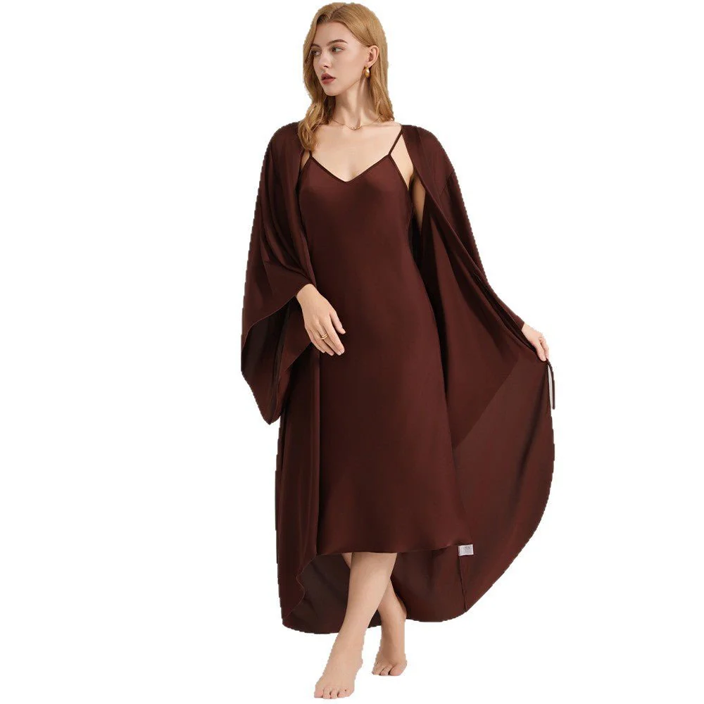 The Satin Whisper | Solid Color Satin Robe & Slip Dress Two-Piece Set - Image 4