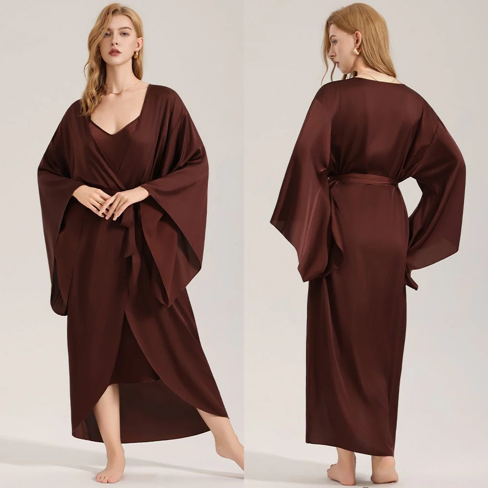 The Satin Whisper | Solid Color Satin Robe & Slip Dress Two-Piece Set - Image 5