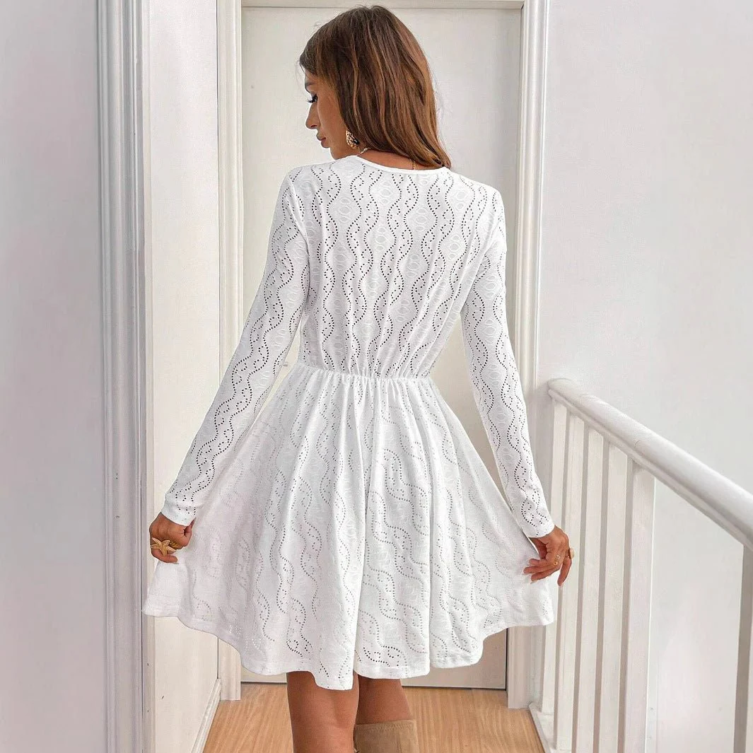 The Scalloped Whisper | Women's Lace Patchwork V-Neck Mini Sundress - Image 2