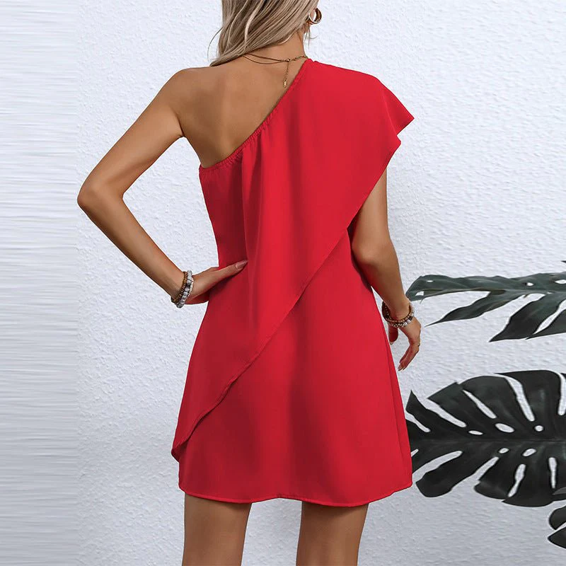 The Scarlet Illusion | Women's Off-Shoulder Fake Two-Piece A-Line Midi Dress - Image 3