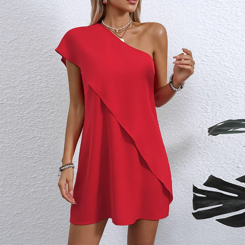 The Scarlet Illusion | Women's Off-Shoulder Fake Two-Piece A-Line Midi Dress - Image 4