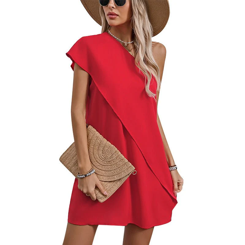 The Scarlet Illusion | Women's Off-Shoulder Fake Two-Piece A-Line Midi Dress - Image 5
