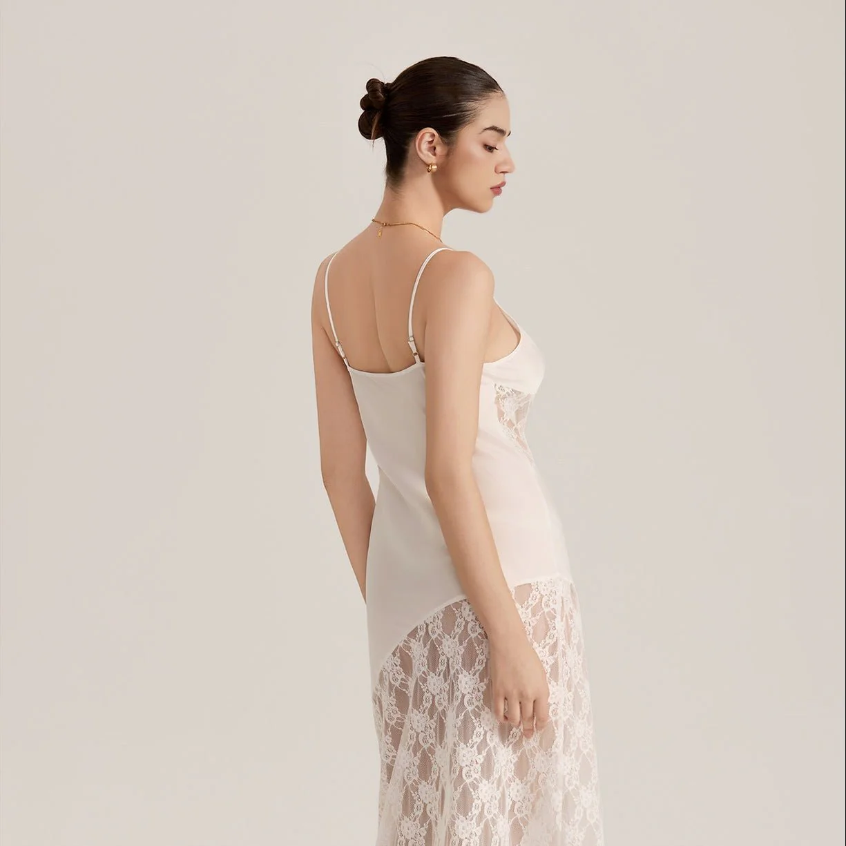 The Sheer Desire | White Lace Satin Patchwork Maxi Slip Sleep Dress - Image 3