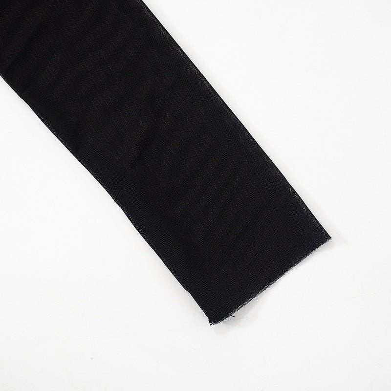 The Sheer Edge | Solid Black Mesh Splicing High-Collar Bodycon Maxi Dress - Image 25