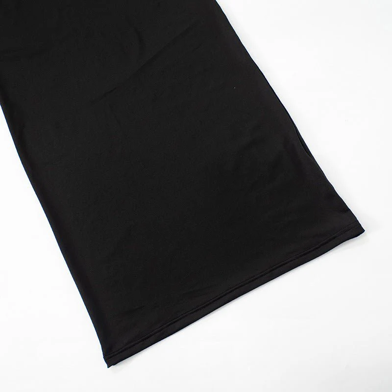 The Sheer Edge | Solid Black Mesh Splicing High-Collar Bodycon Maxi Dress - Image 27