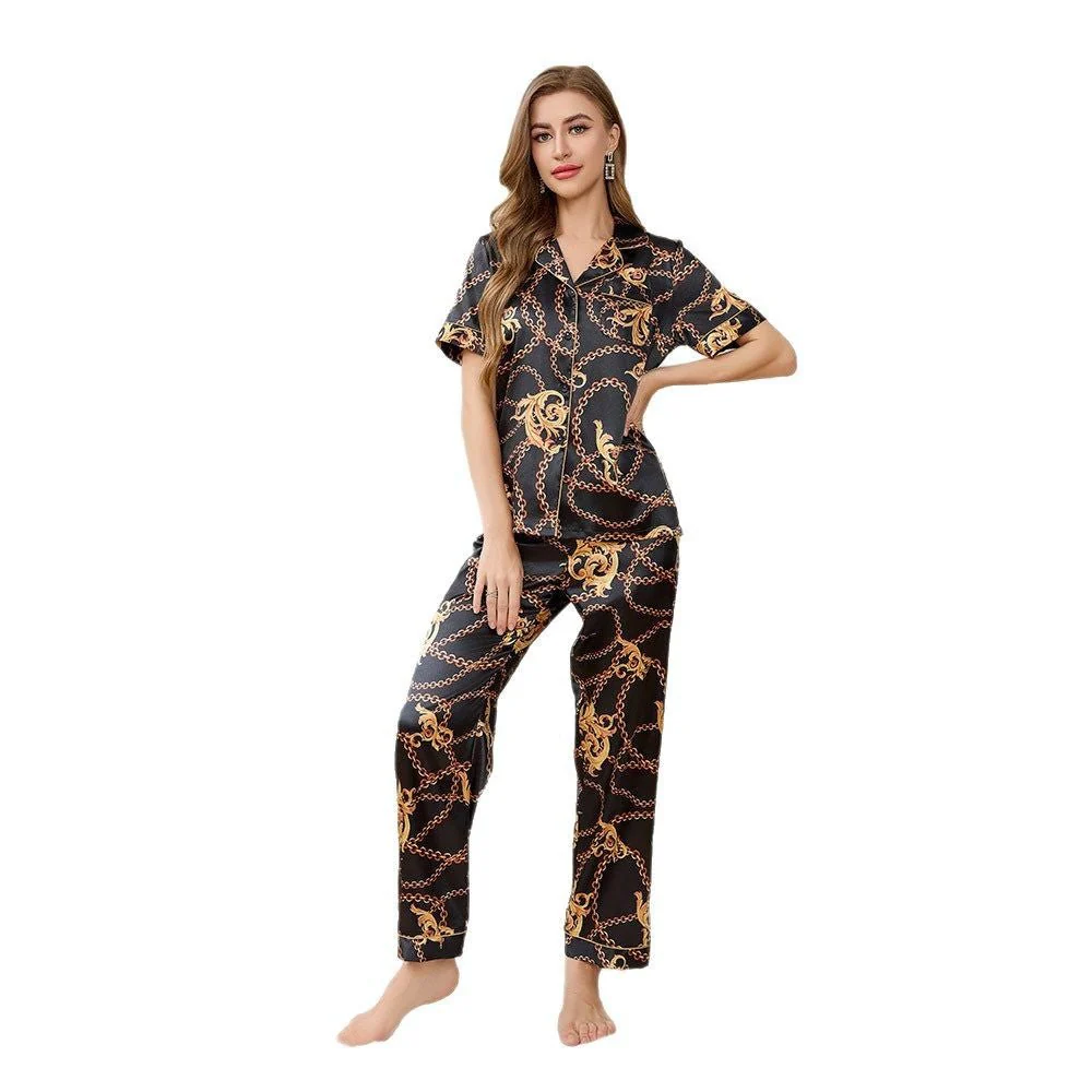 The Silk Escape | Women's Ice Silk Short-Sleeve Long Pajama Set FD - Image 5