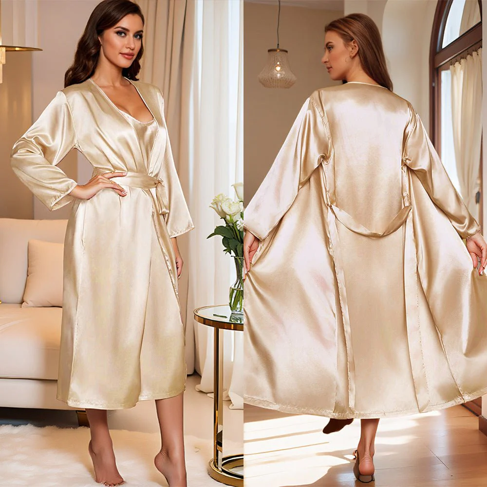 The Silk Serenity | Women's Artificial Silk Long-Sleeve Lounge Set - Image 7