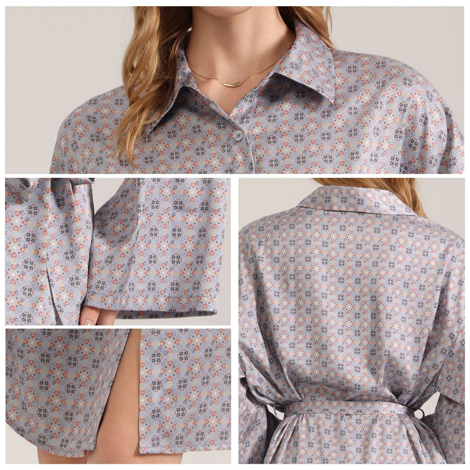 The Silk Whisper | Printed Satin Long-Sleeve Sleep Shirt Dress - Image 4