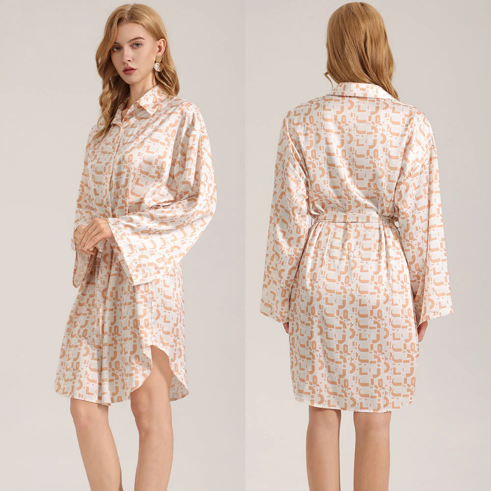 The Silk Whisper | Printed Satin Long-Sleeve Sleep Shirt Dress - Image 8
