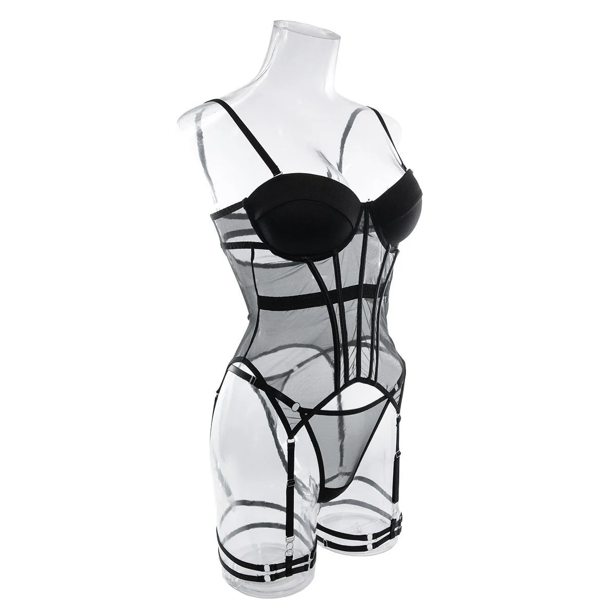 The Silken Embrace | Transparent Mesh Splicing Gathered Jumpsuit Lingerie Set - Image 16