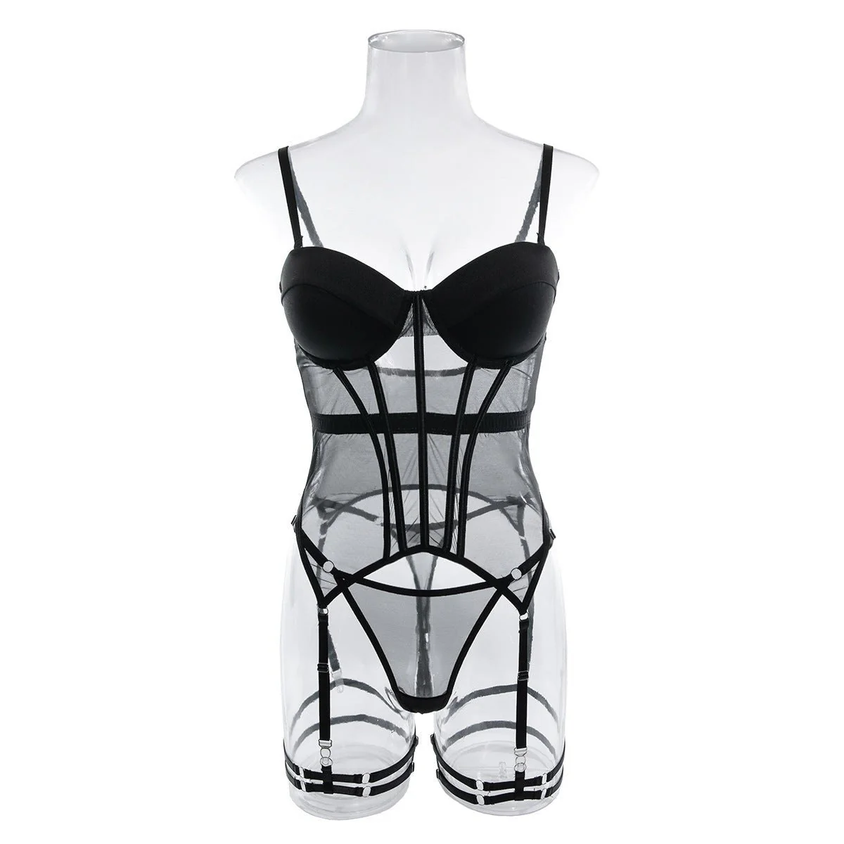 The Silken Embrace | Transparent Mesh Splicing Gathered Jumpsuit Lingerie Set - Image 17