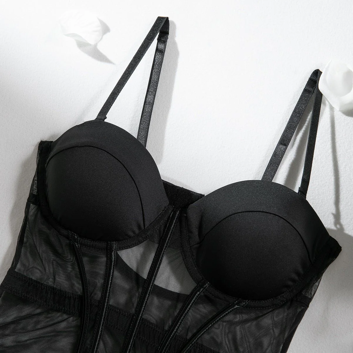 The Silken Embrace | Transparent Mesh Splicing Gathered Jumpsuit Lingerie Set - Image 18