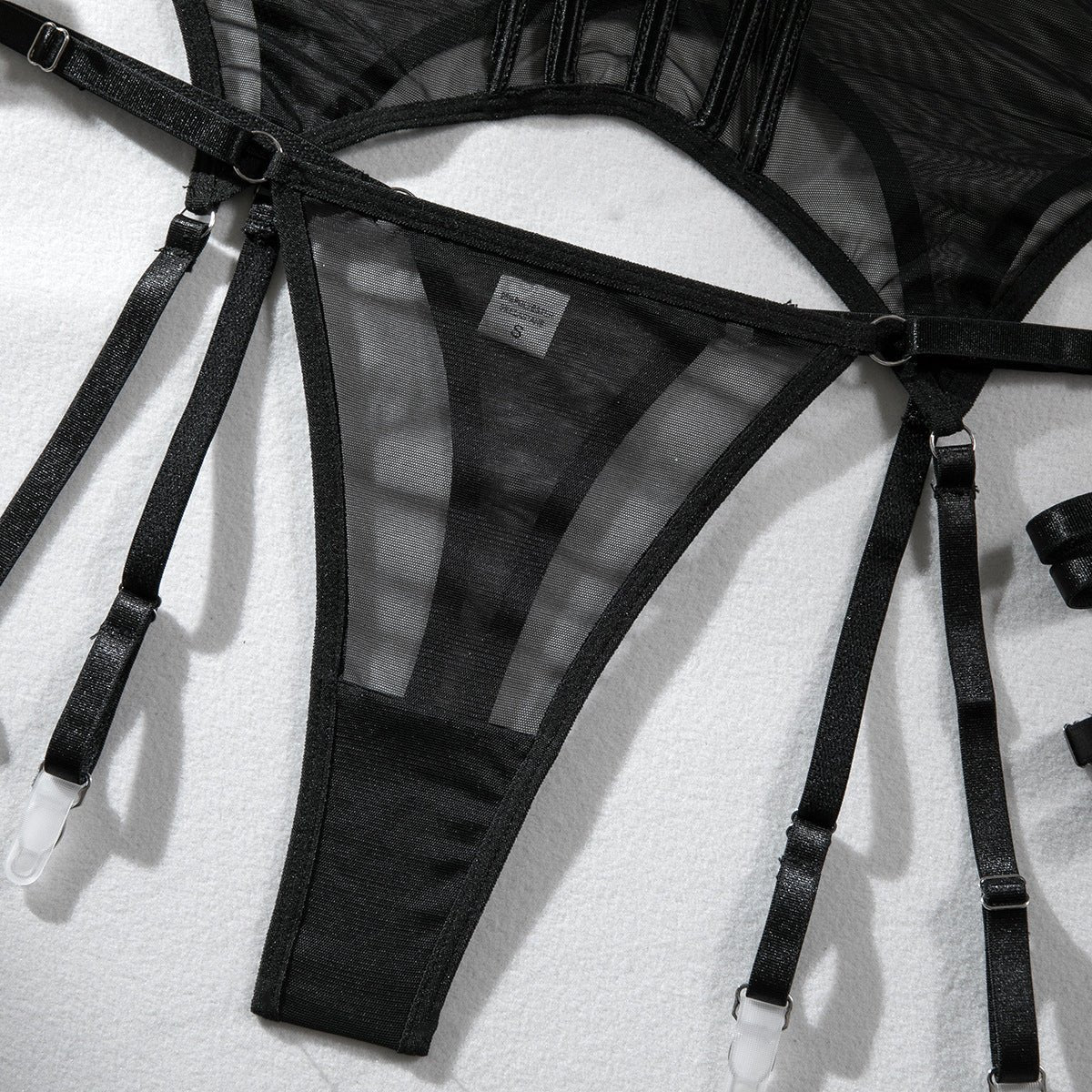The Silken Embrace | Transparent Mesh Splicing Gathered Jumpsuit Lingerie Set - Image 20