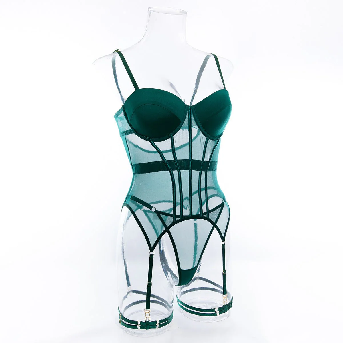 The Silken Embrace | Transparent Mesh Splicing Gathered Jumpsuit Lingerie Set - Image 23
