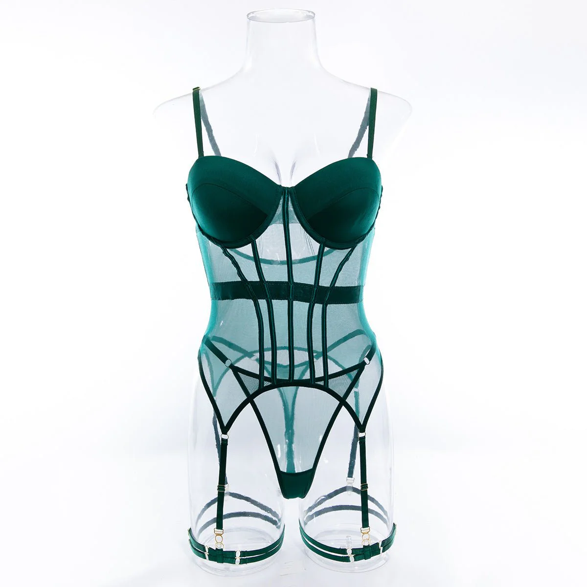 The Silken Embrace | Transparent Mesh Splicing Gathered Jumpsuit Lingerie Set - Image 24