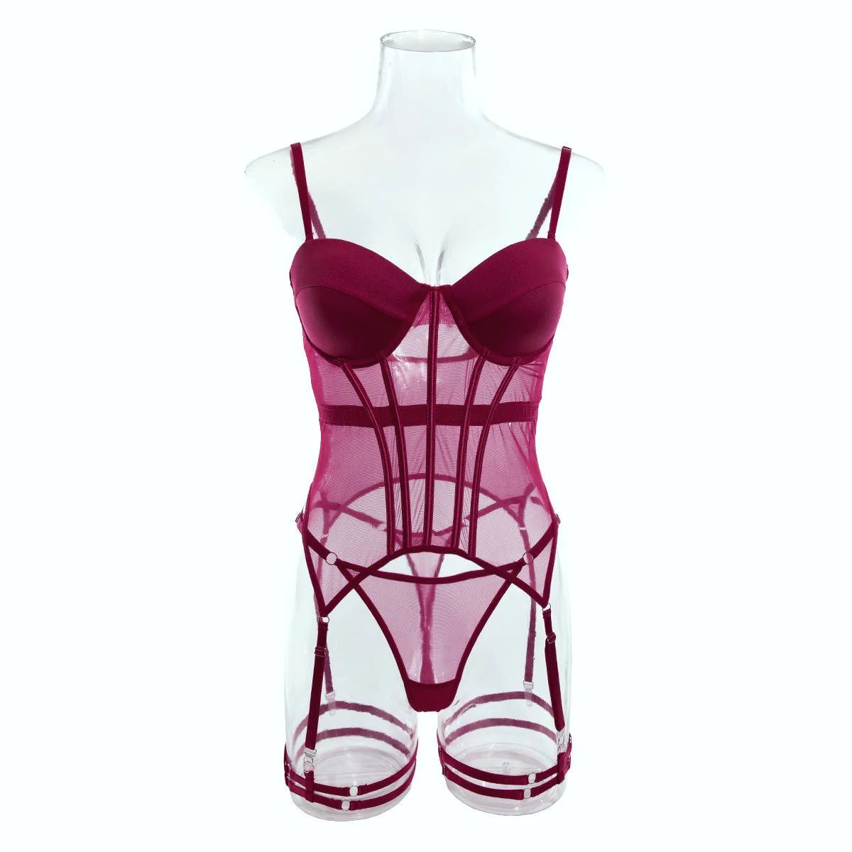 The Silken Embrace | Transparent Mesh Splicing Gathered Jumpsuit Lingerie Set - Image 29