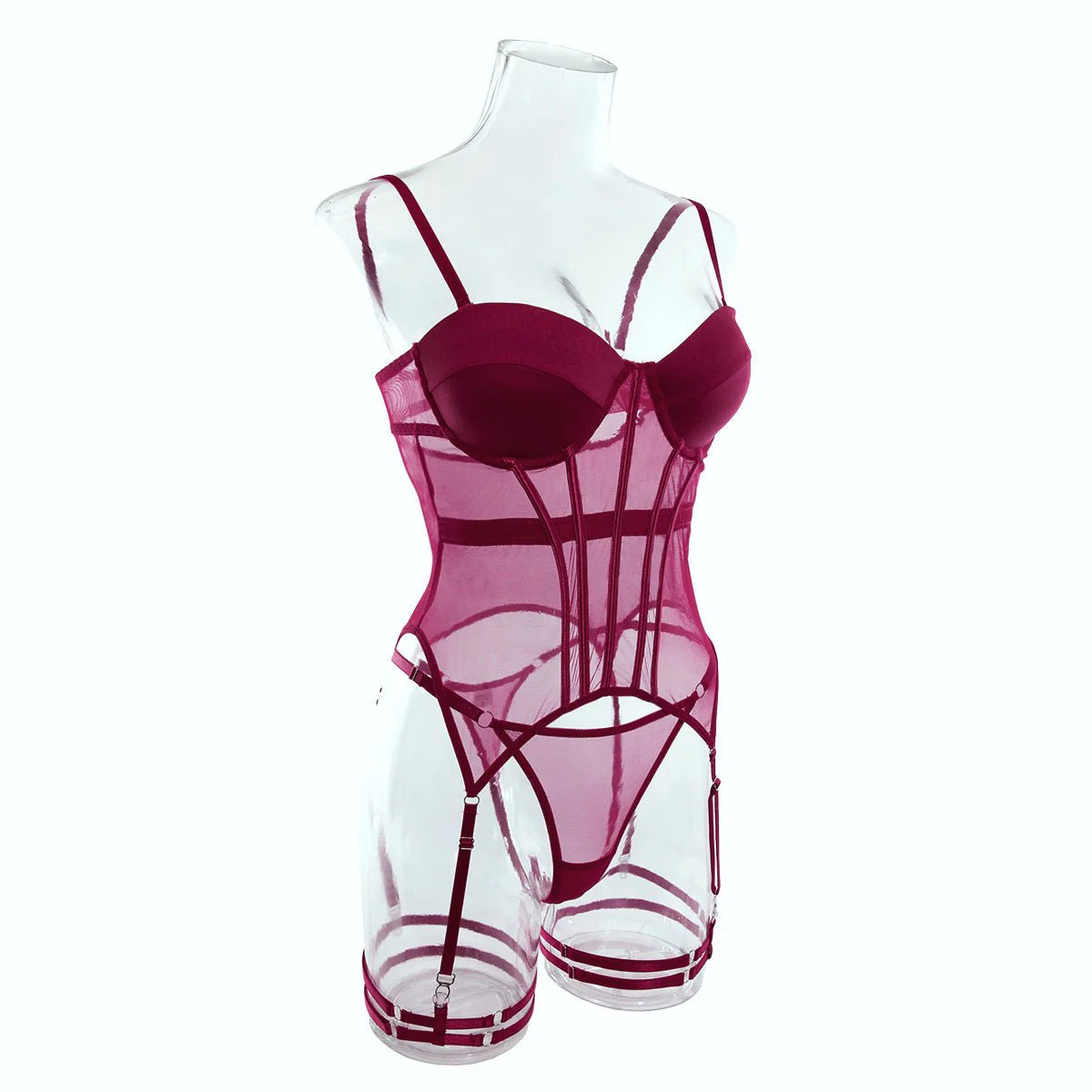 The Silken Embrace | Transparent Mesh Splicing Gathered Jumpsuit Lingerie Set - Image 30