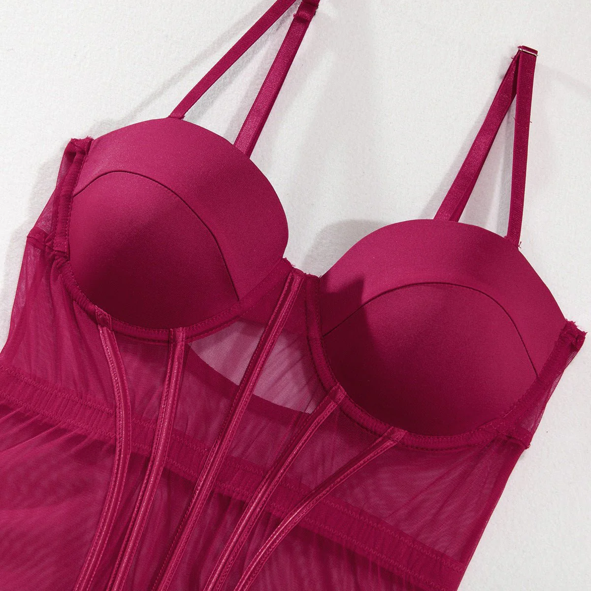 The Silken Embrace | Transparent Mesh Splicing Gathered Jumpsuit Lingerie Set - Image 32