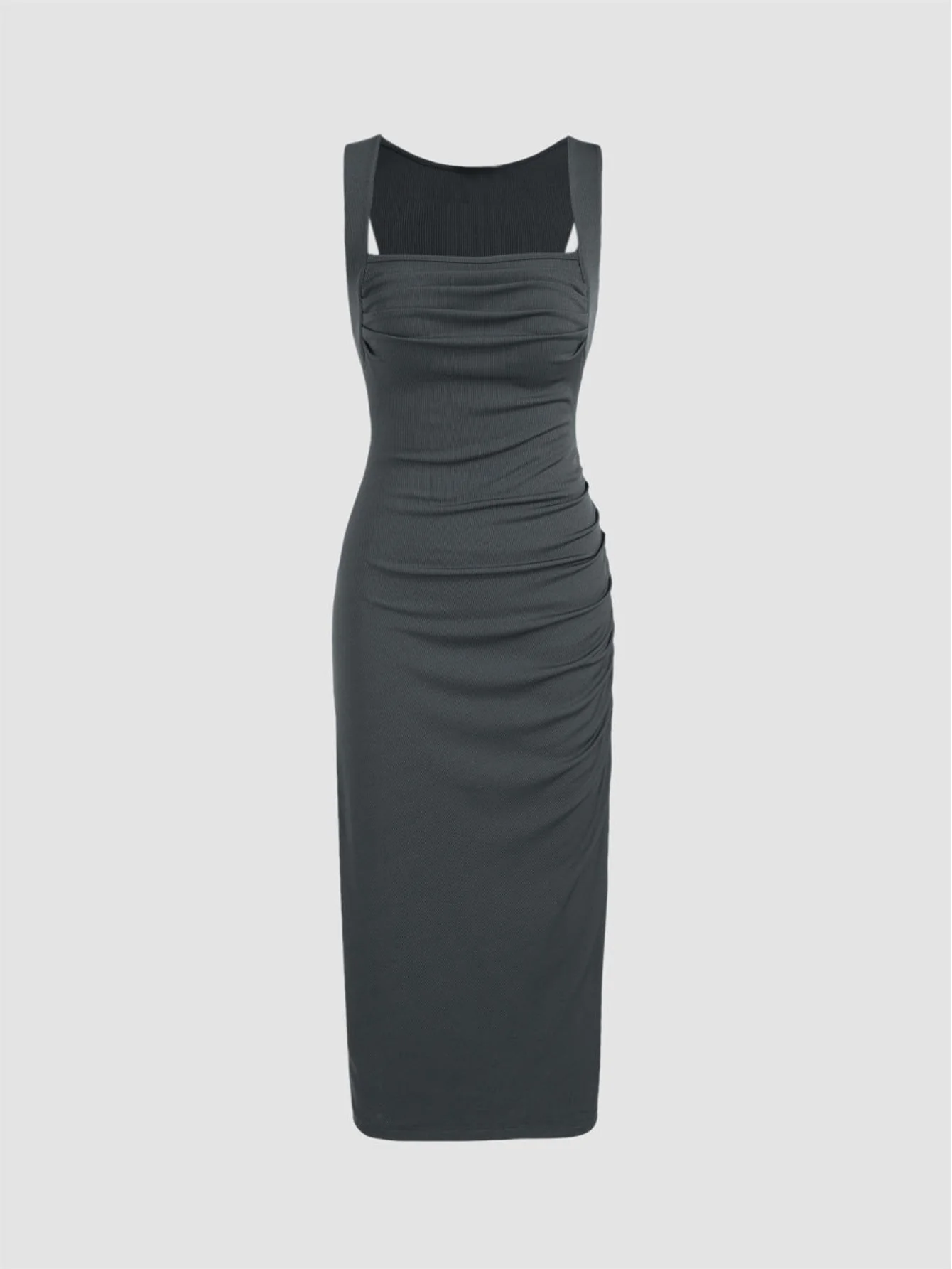 The Sleek Curve | Solid Color Knitted Small Pit Pleated Bodycon Maxi Dress - Image 4