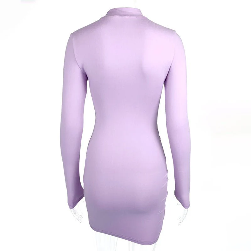 The Sleek Curve | Solid Color Turtleneck Long-Sleeve Bodycon Mini Dress - Image 10