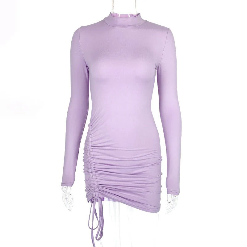 The Sleek Curve | Solid Color Turtleneck Long-Sleeve Bodycon Mini Dress - Image 11
