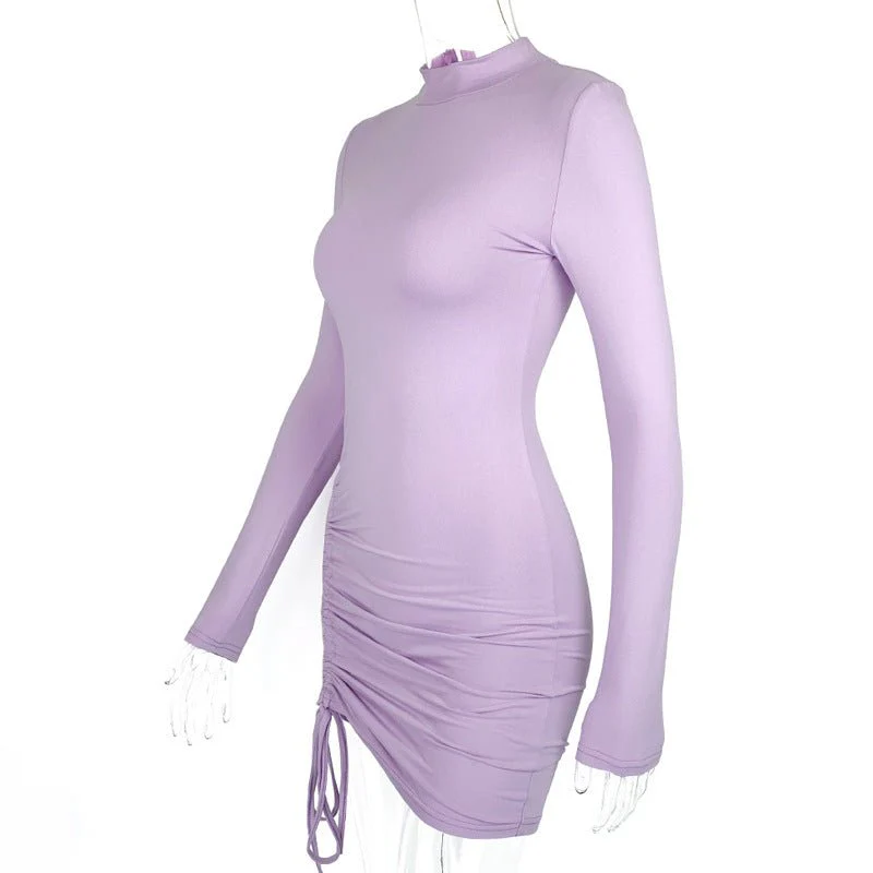 The Sleek Curve | Solid Color Turtleneck Long-Sleeve Bodycon Mini Dress - Image 17