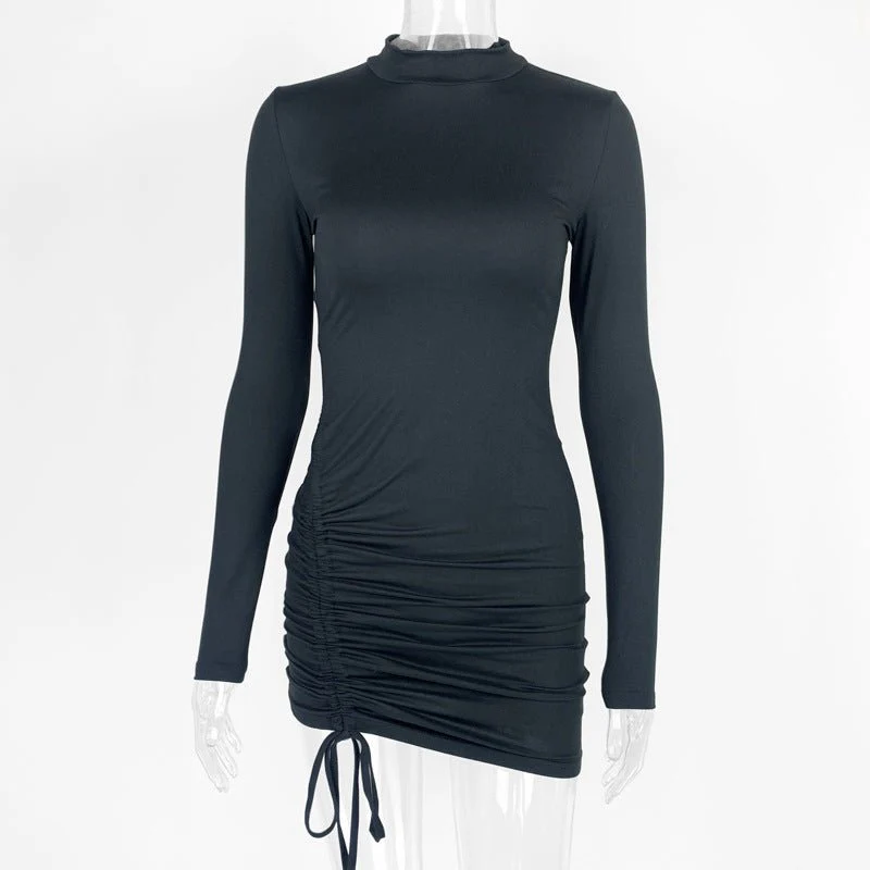 The Sleek Curve | Solid Color Turtleneck Long-Sleeve Bodycon Mini Dress - Image 5