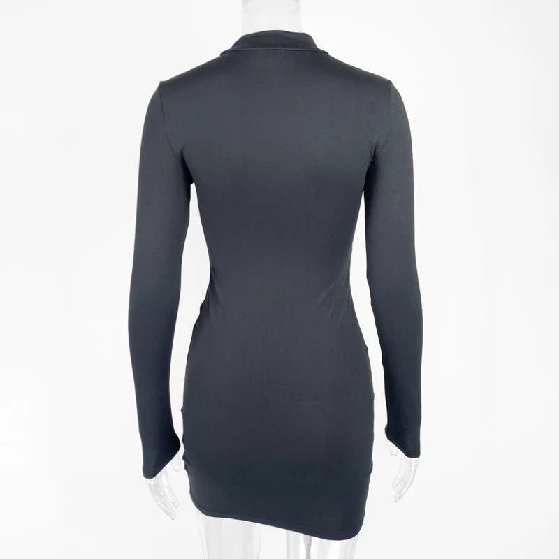The Sleek Curve | Solid Color Turtleneck Long-Sleeve Bodycon Mini Dress - Image 7