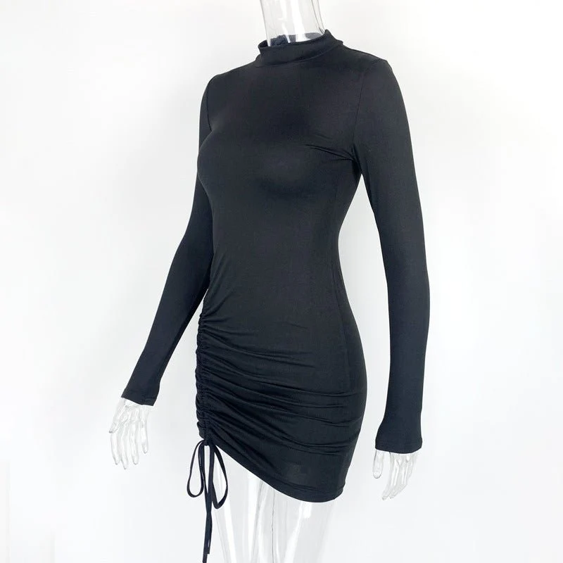 The Sleek Curve | Solid Color Turtleneck Long-Sleeve Bodycon Mini Dress - Image 9