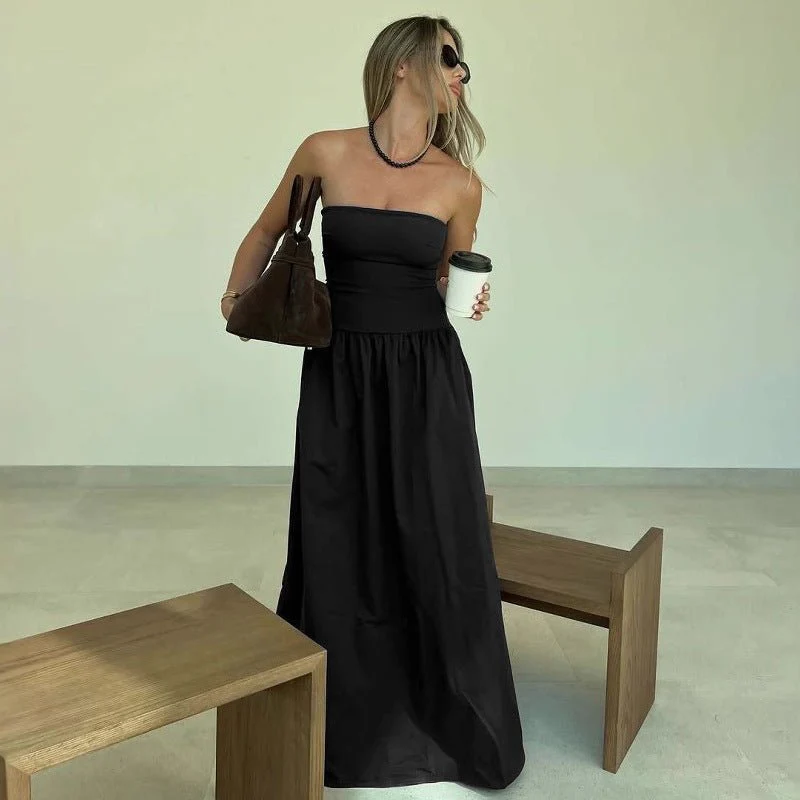 The Sleek Grace | Solid Color Wrapped Chest Pleated A-Line Maxi Dress - Image 10