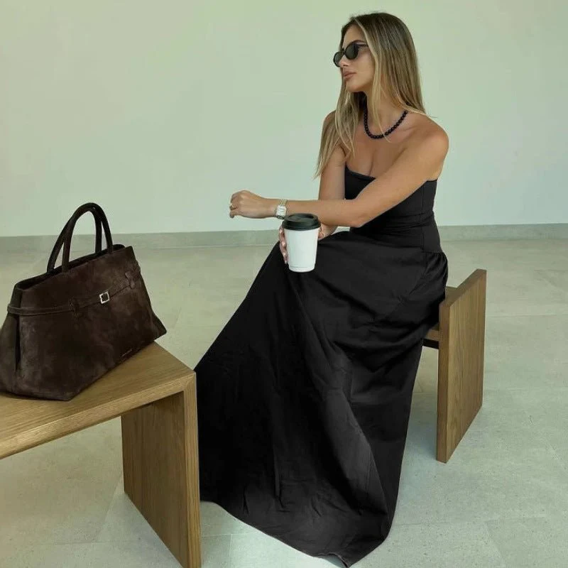 The Sleek Grace | Solid Color Wrapped Chest Pleated A-Line Maxi Dress - Image 11