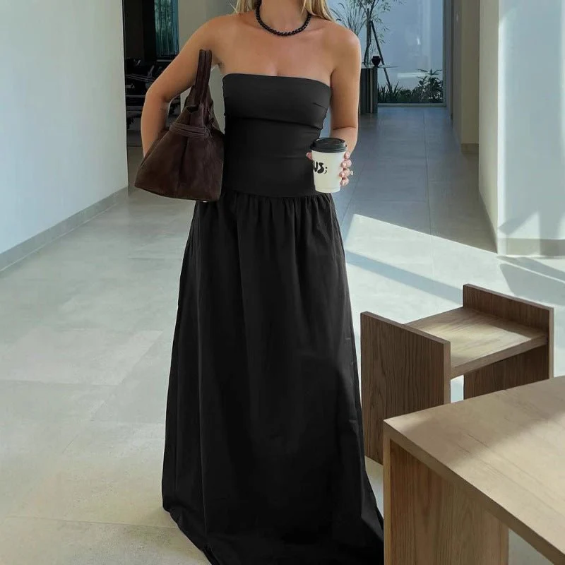 The Sleek Grace | Solid Color Wrapped Chest Pleated A-Line Maxi Dress - Image 12