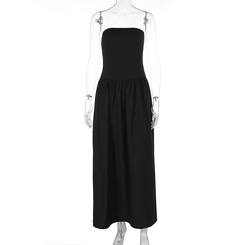 The Sleek Grace | Solid Color Wrapped Chest Pleated A-Line Maxi Dress - Image 17