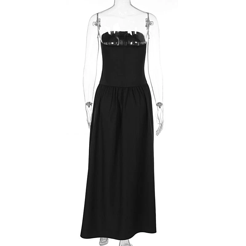 The Sleek Grace | Solid Color Wrapped Chest Pleated A-Line Maxi Dress - Image 19