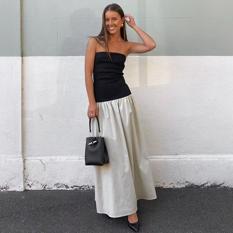 The Sleek Grace | Solid Color Wrapped Chest Pleated A-Line Maxi Dress - Image 5