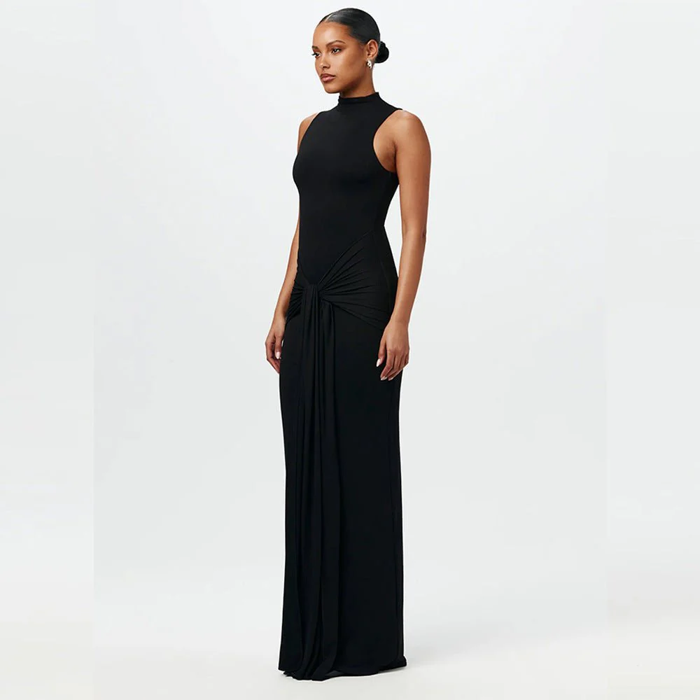 The Sleek Strap | Solid Color Crew Neck Suspender Maxi Dress - Image 14