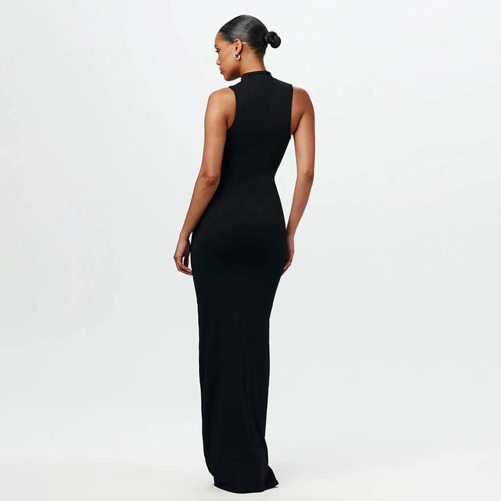 The Sleek Strap | Solid Color Crew Neck Suspender Maxi Dress - Image 15