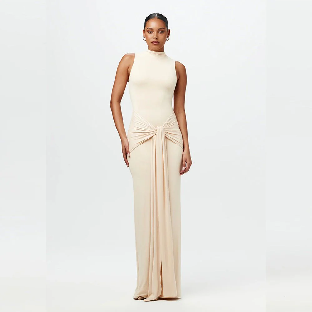 The Sleek Strap | Solid Color Crew Neck Suspender Maxi Dress - Image 17