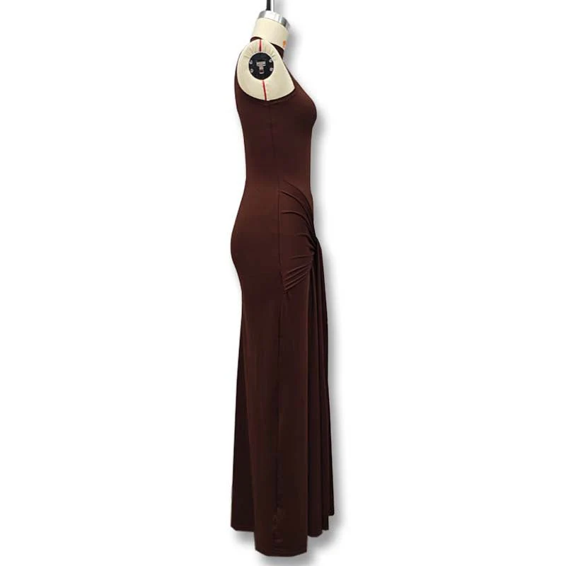 The Sleek Strap | Solid Color Crew Neck Suspender Maxi Dress - Image 20