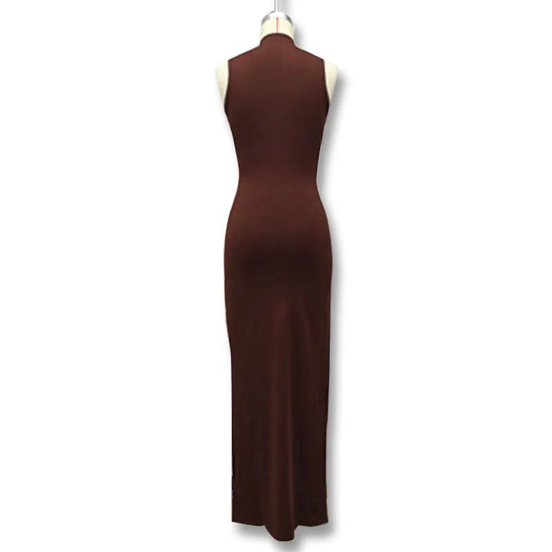 The Sleek Strap | Solid Color Crew Neck Suspender Maxi Dress - Image 21