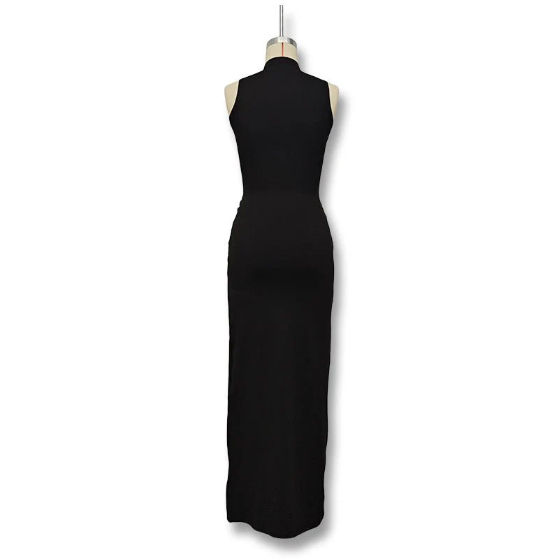 The Sleek Strap | Solid Color Crew Neck Suspender Maxi Dress - Image 25