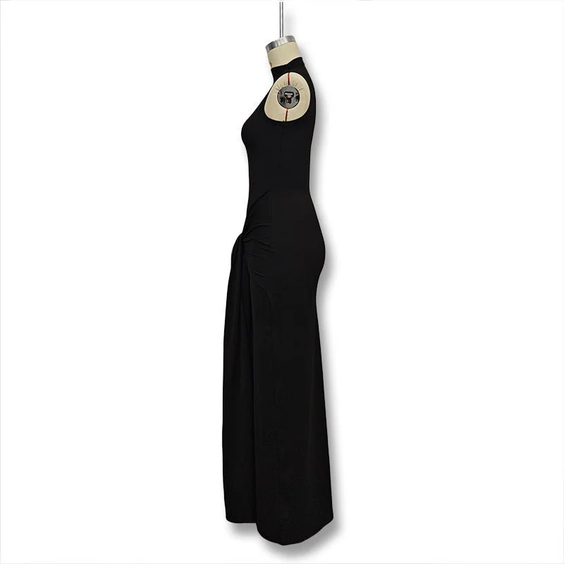 The Sleek Strap | Solid Color Crew Neck Suspender Maxi Dress - Image 26