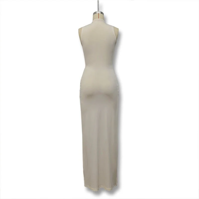 The Sleek Strap | Solid Color Crew Neck Suspender Maxi Dress - Image 29