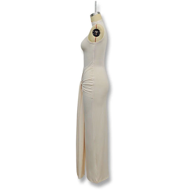 The Sleek Strap | Solid Color Crew Neck Suspender Maxi Dress - Image 30
