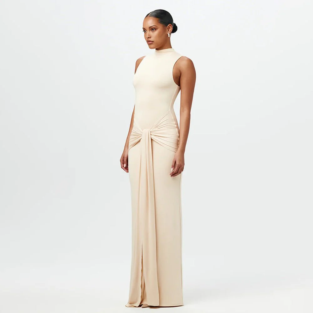 The Sleek Strap | Solid Color Crew Neck Suspender Maxi Dress - Image 6