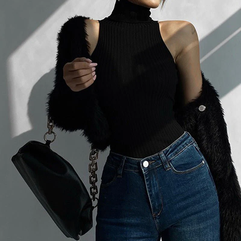 The Sleek Whisper | Solid Color High Collar Sleeveless Slim Fit Sweater - Image 3